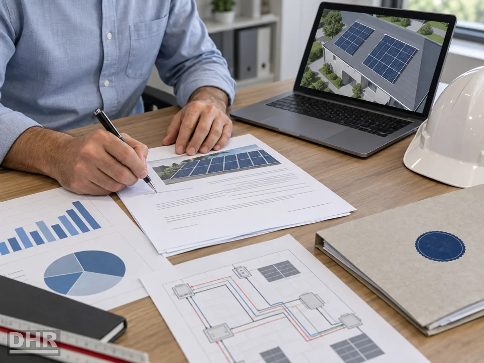 Fotovoltaica para empresas y naves: memoria técnica y documentación de la instalación sobre la mesa de proyecto
